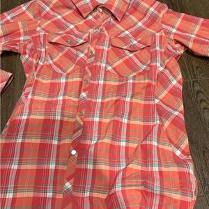 Core Concepts Plaid Shirt in Red and Orange